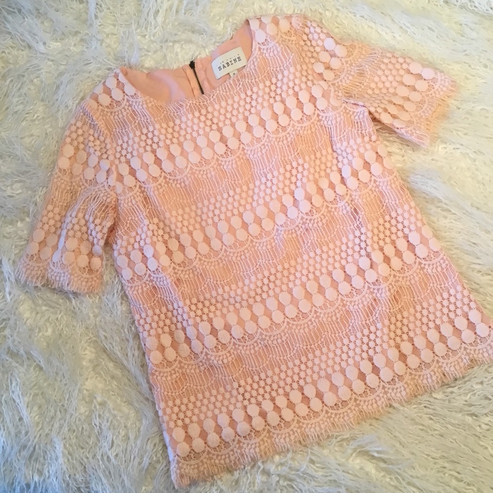 SABINE PINK LACE HALF SLEEVE TOP - Picture 1 of 5